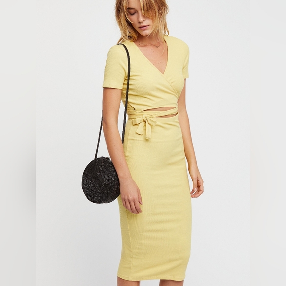 Free People Beach Vroom Vroom Ribbed Cutout Tie Waist Midi Dress Size S - Picture 2 of 2